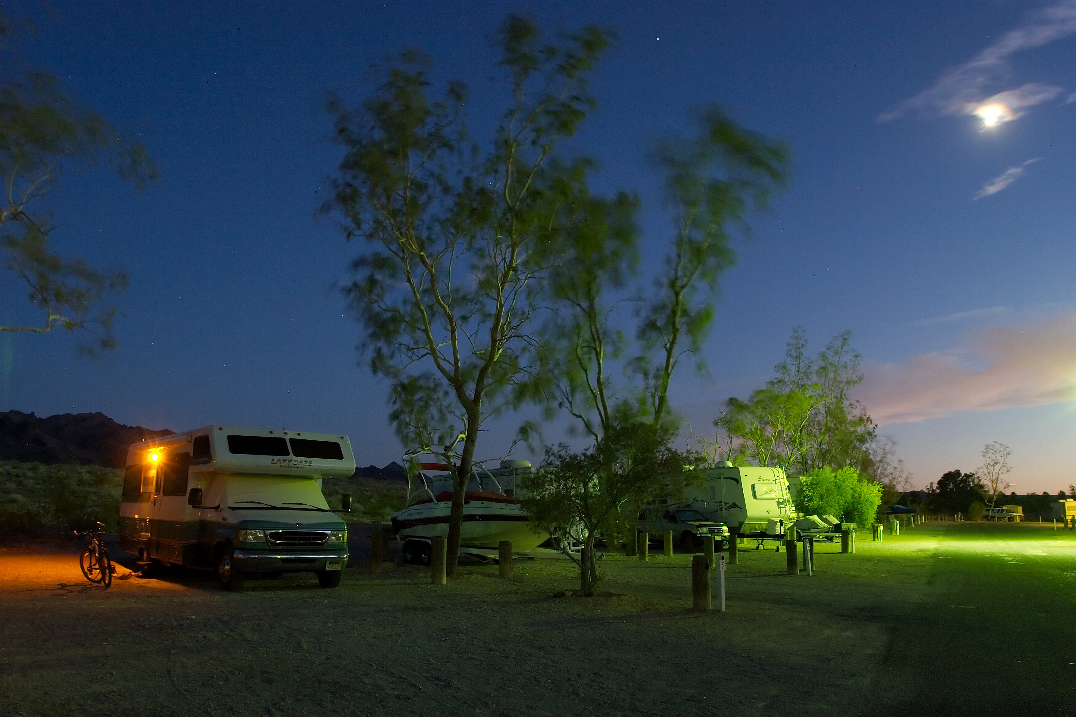 Lazy Daze at Lake Mead Campground by moonlight