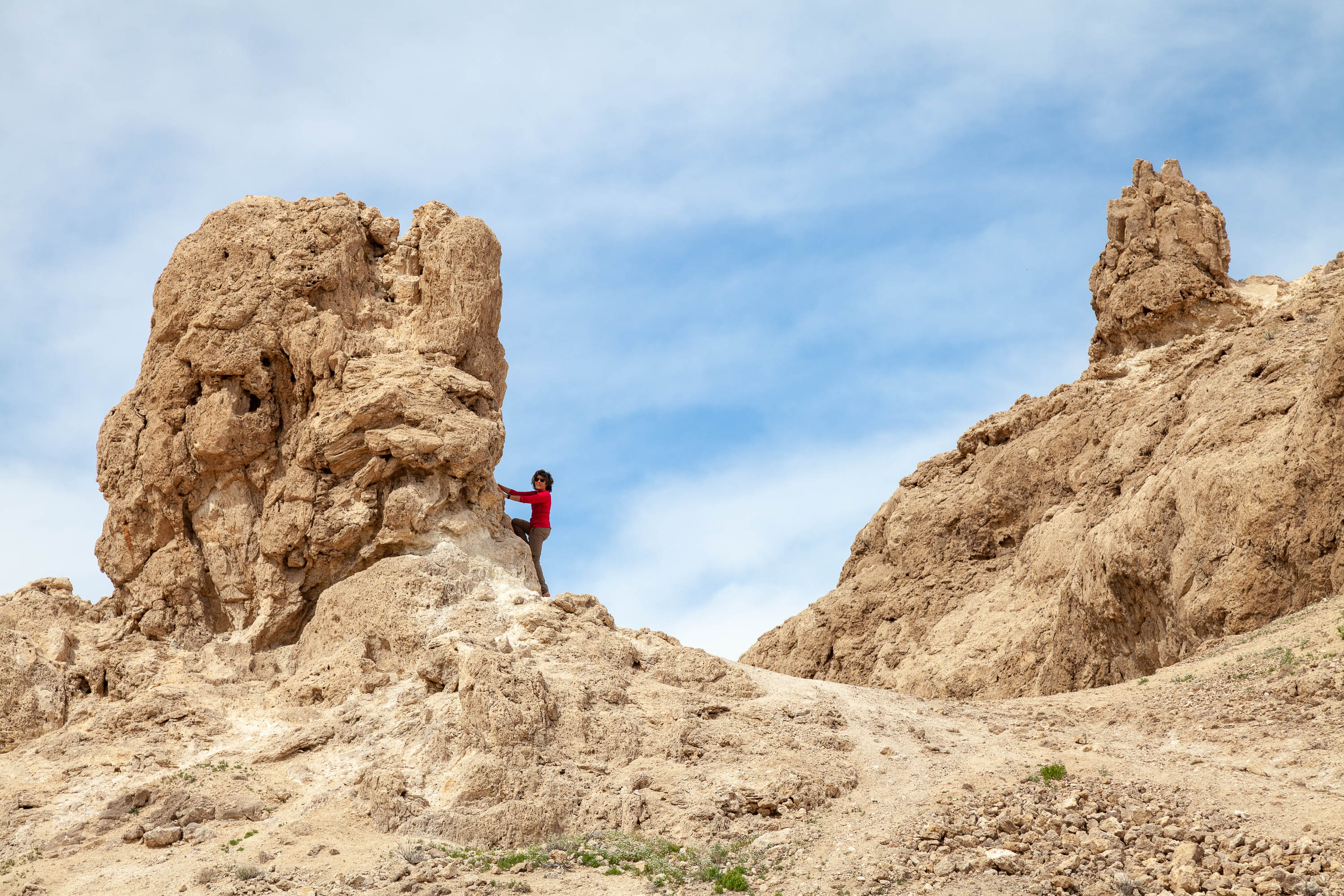 Lolo playing on Trona Pinnacles