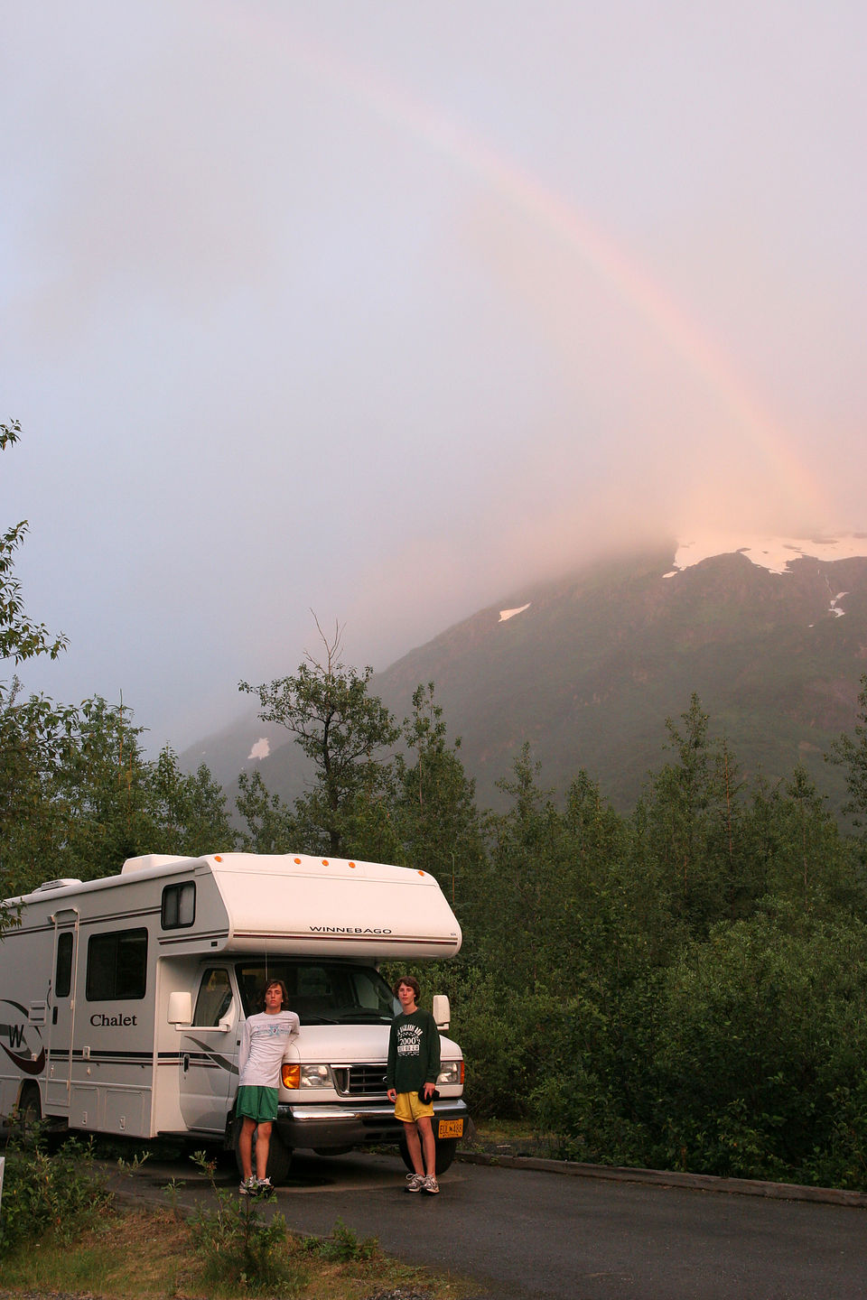 Rainbow over winnie with boys