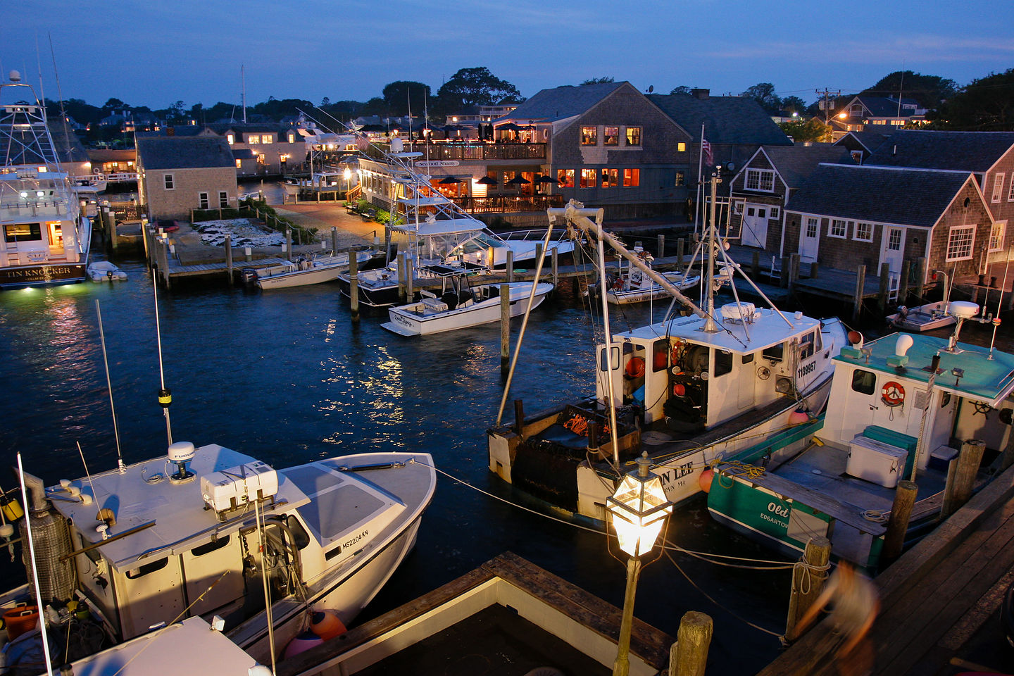 Night View from Memorial Wharf of Fishing Boats