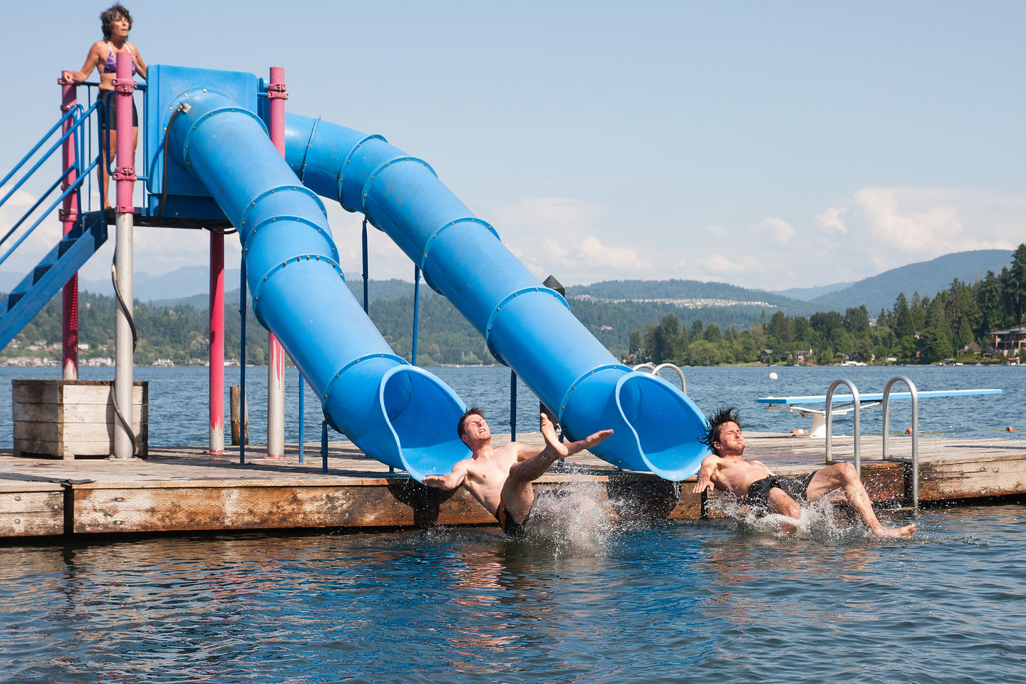 Andrew and Tommy in Synchronized Water Tube Slides