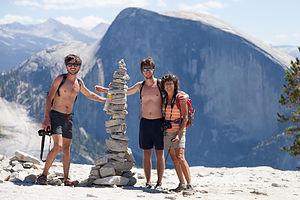 Family with Faux Dad Rock Cairn on route to North Dome