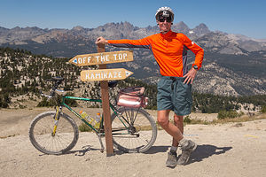 Herb with GoPro at Trail Juncture in Mammoth Mountain Bike Park