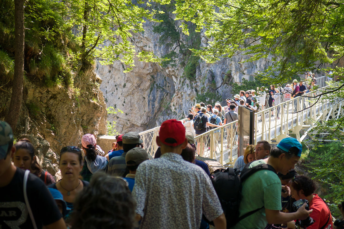 Crowds on the Marienbrucke to take the classic Neuschwanstein photo