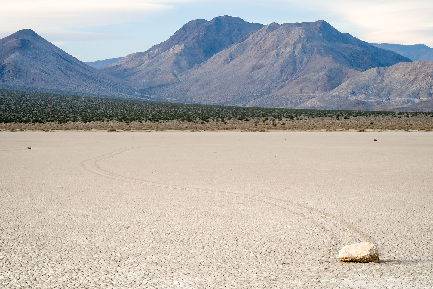 Moving rock and its trail