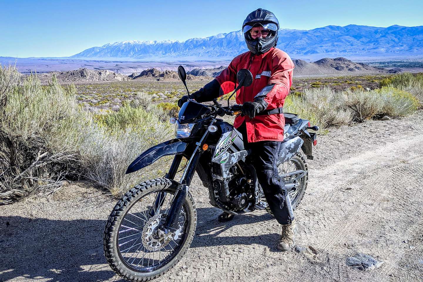 Herb hits Buttermilk Road on Andrew's Kawasaki KLX 250