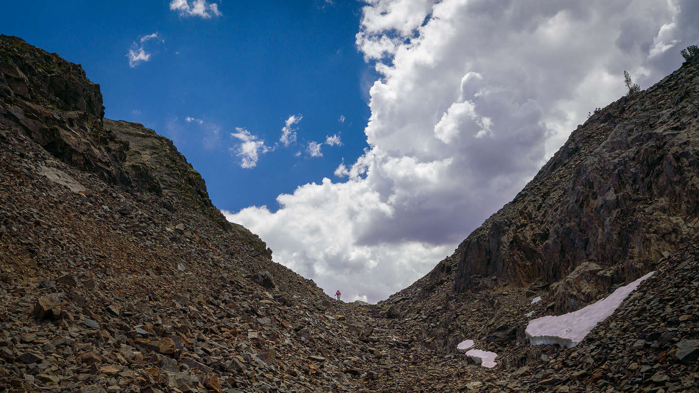 Up the rocky gorge on the 20 Lakes Basin hike