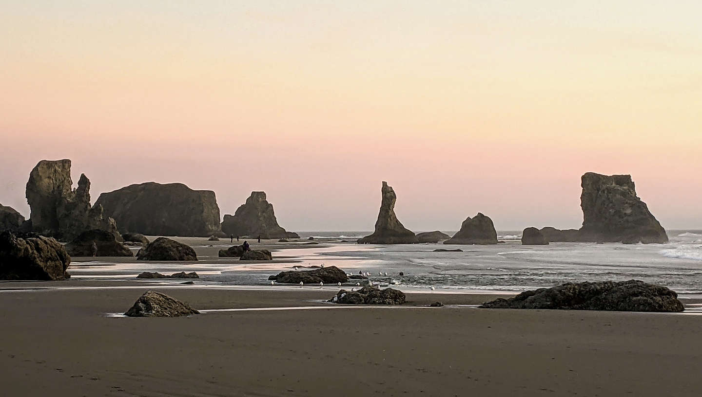 Bandon Beach during sunset