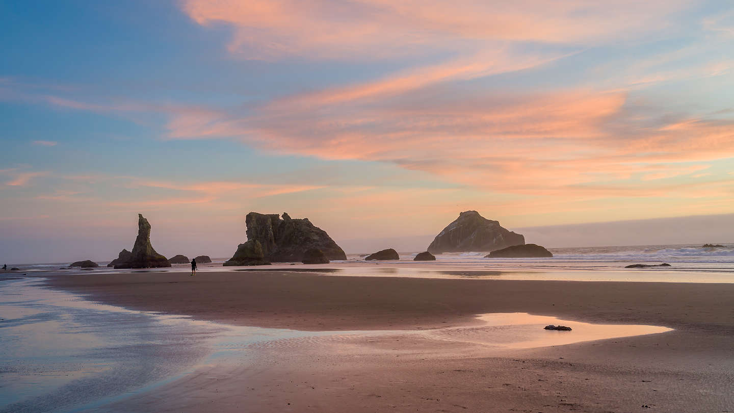 Bandon Beach during sunset