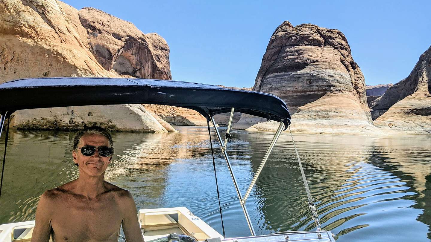 Captain Herb entering Reflection Canyon