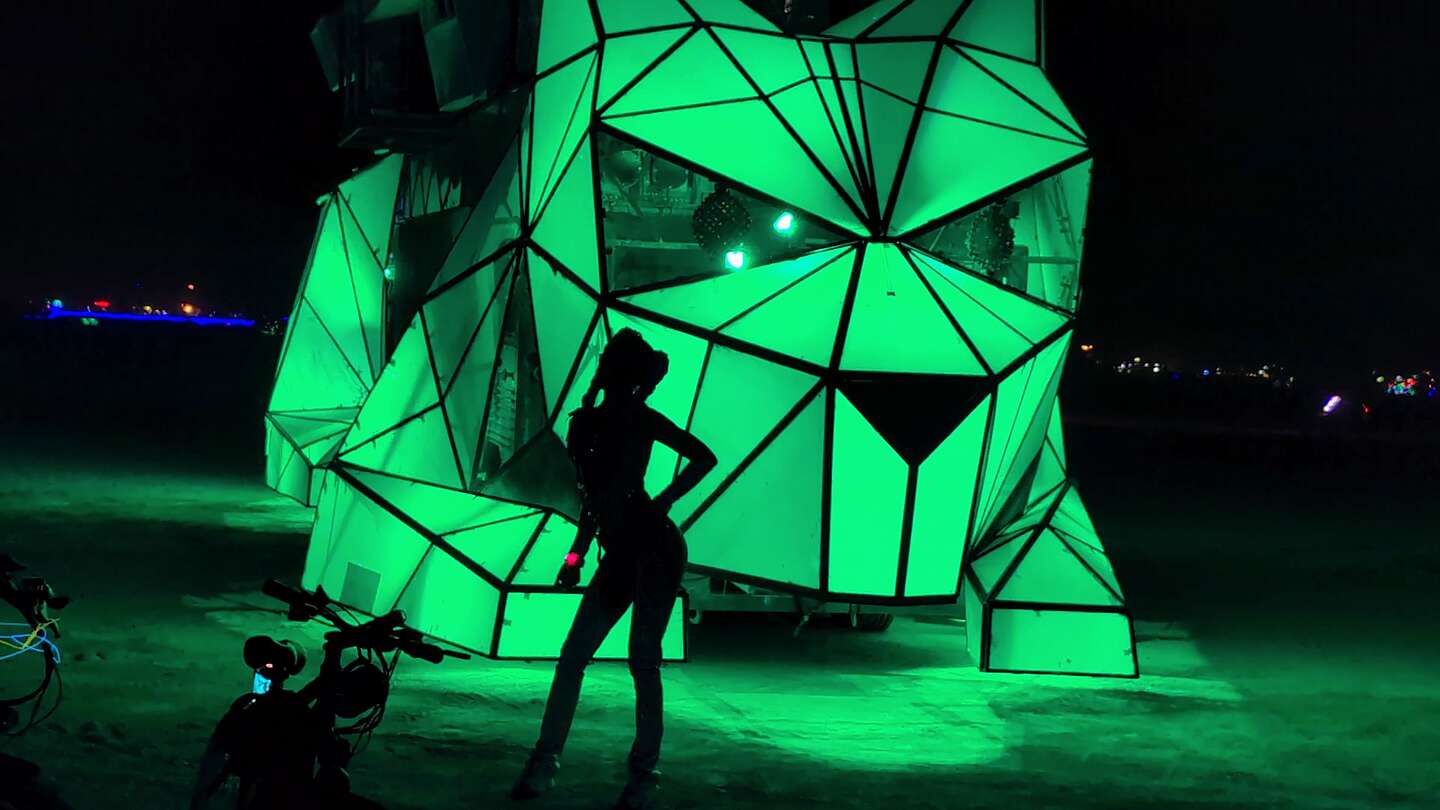 Huggzilla with dancer