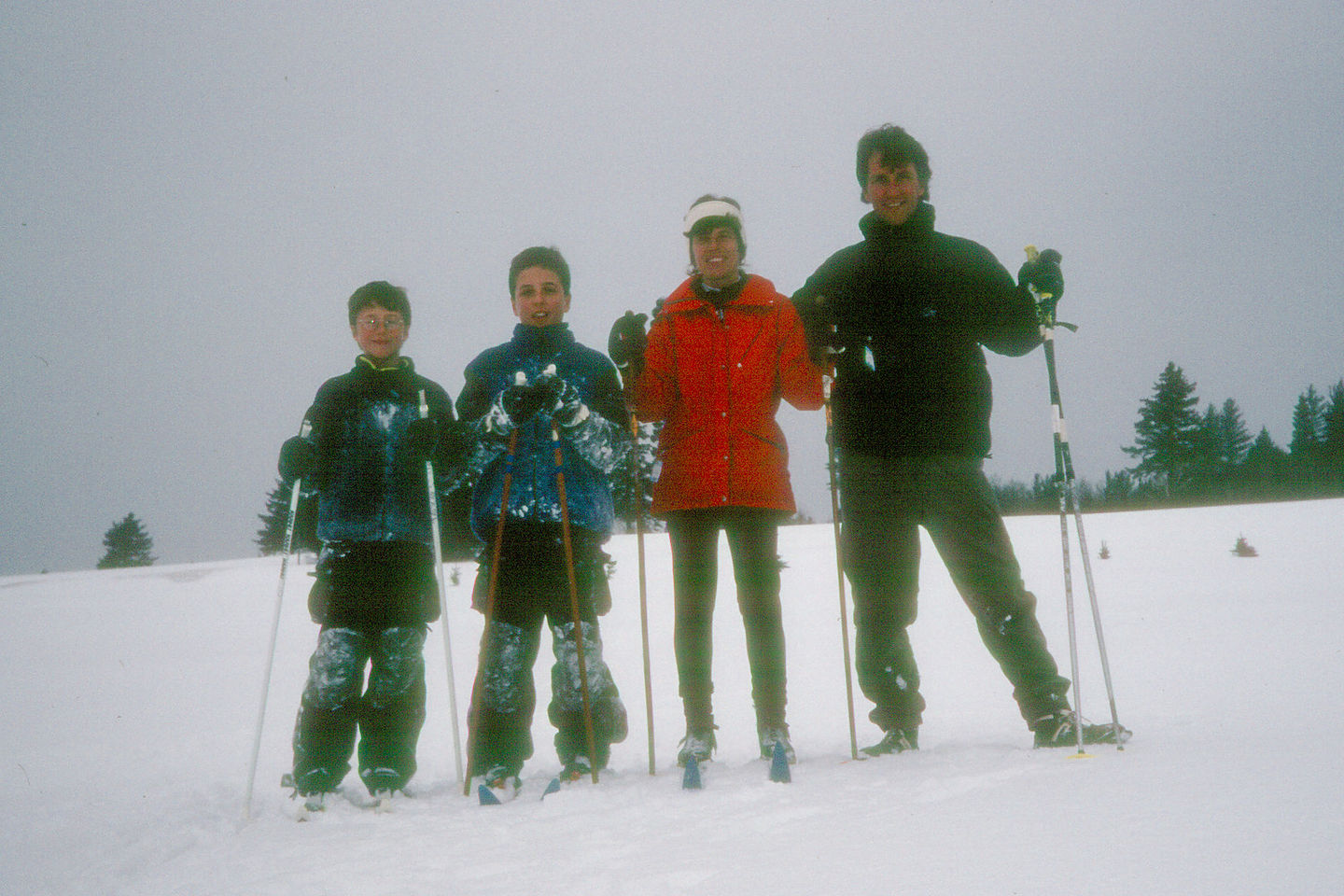 Family cross country skiing