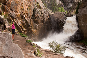 Lolo enjoying Boulder Falls mist