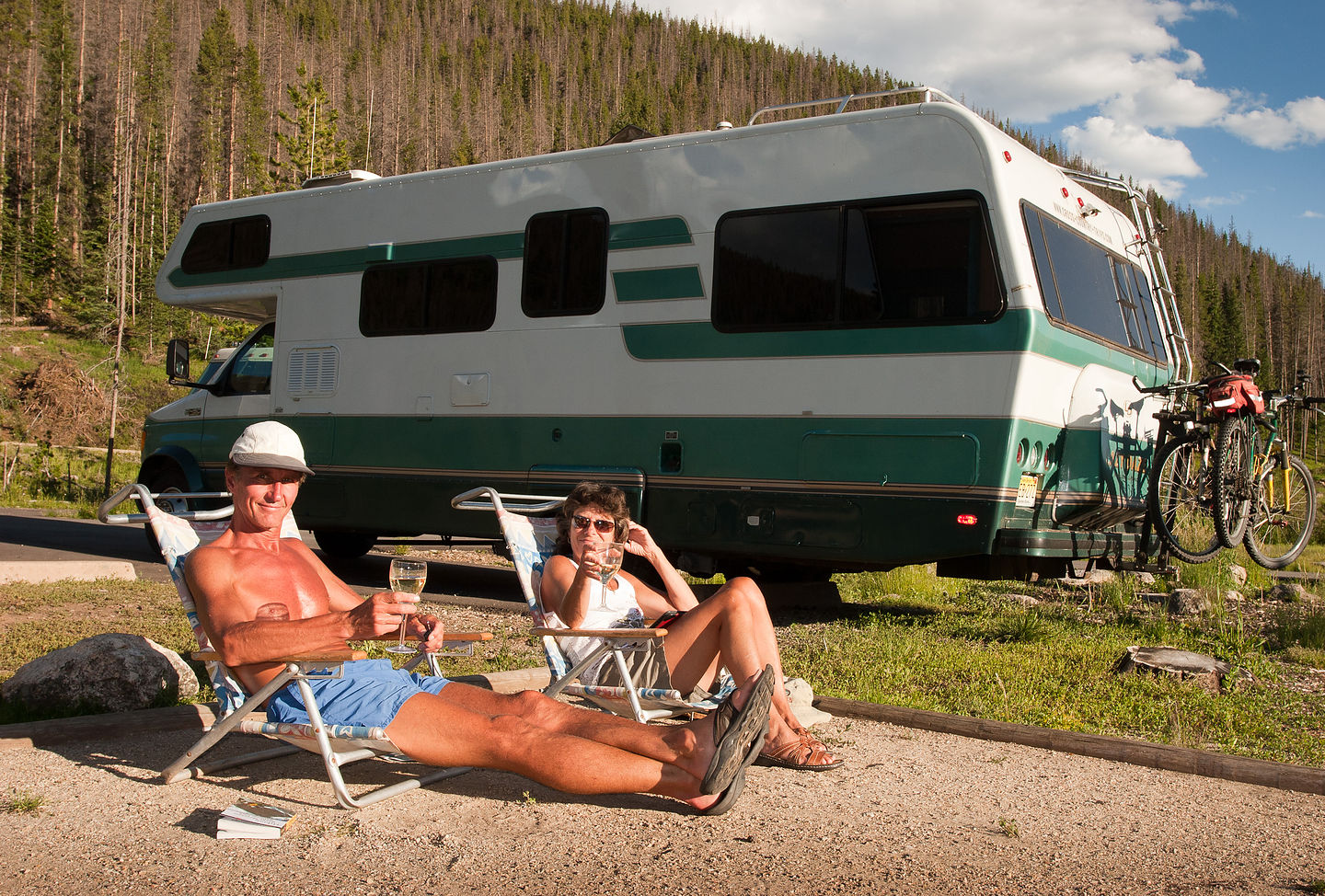 Spouses enjoying a glass of wine at Timber Creek Campground