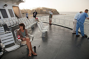 Lolo on early morning ferry from Woods Hole